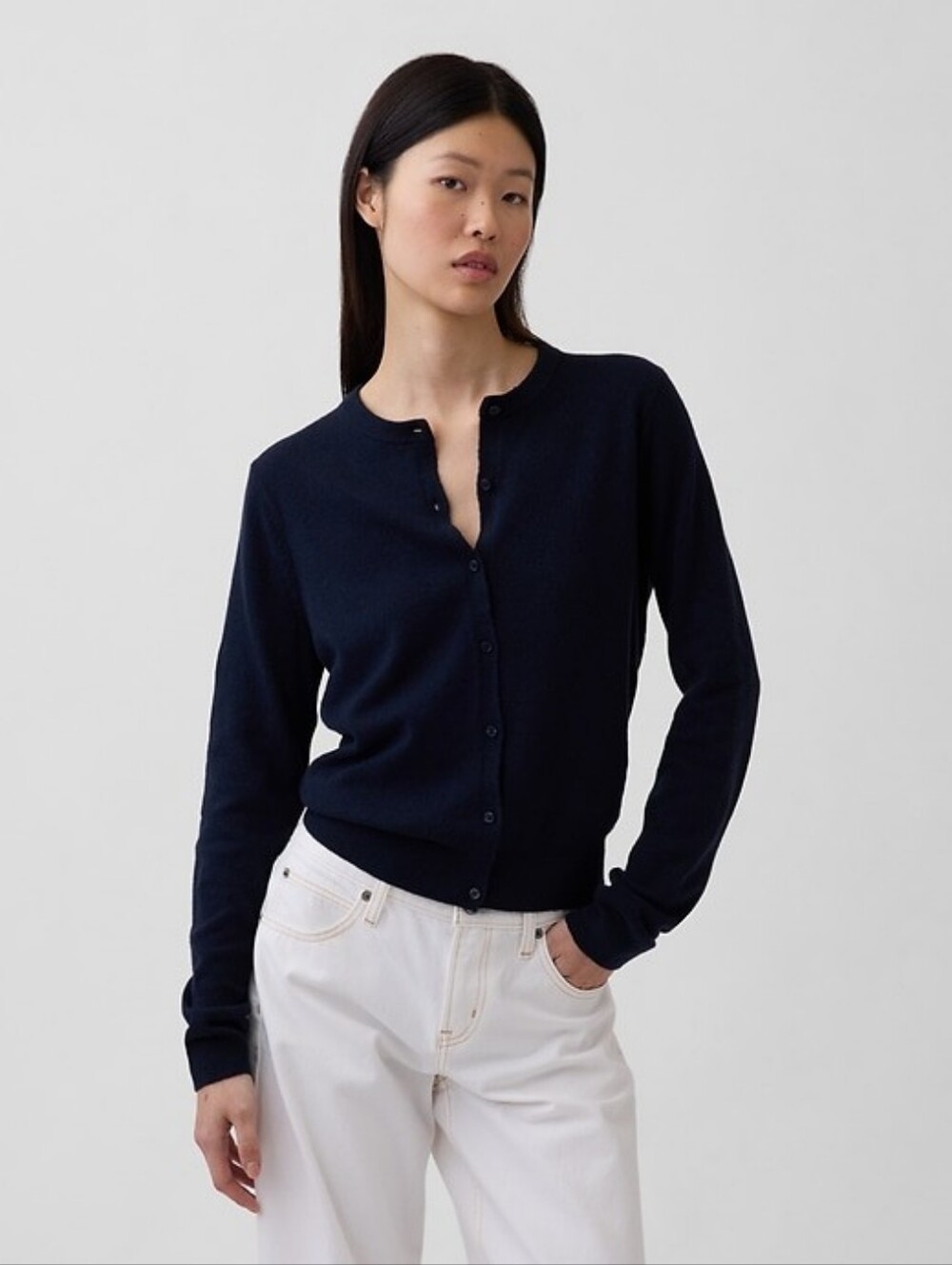 Gap CashSoft Sweater Cardigan Navy Blue Uniform Crew Neck Crop Cropped Small